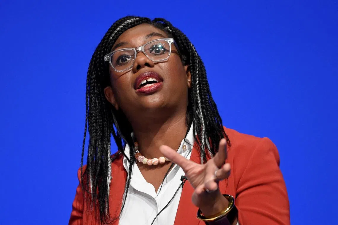 British Secretary of State for International Trade Kemi Badenoch speaks during Britain's Conservative Party's annual conference in Birmingham, Britain, October 3, 2022. REUTERS/Toby Melville