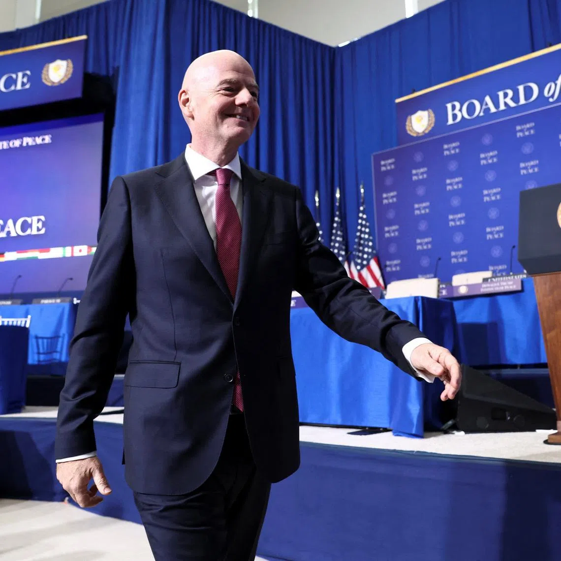 FIFA president Gianni Infantino attends the inaugural Board of Peace meeting at the U.S. Institute of Peace in Washington, D.C., U.S., February 19, 2026. REUTERS/Kevin Lamarque/File Photo