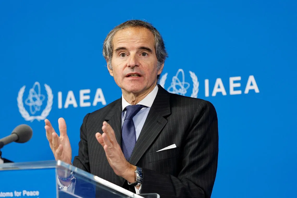 IAEA Director General Rafael Grossi holds a news conference after the first day of the agency's quarterly Board of Governors meeting at the IAEA headquarters in Vienna, Austria, June 9, 2025. REUTERS/Lisa Leutner