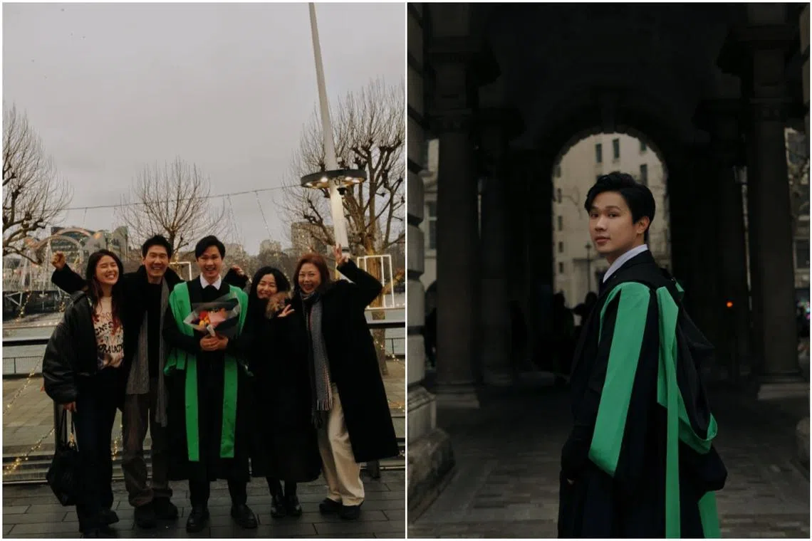 Chen Xi at his master's graduation ceremony with his sister, actress Chen Yixin (left), a woman believed to be his fiancee (fourth from left) and his celebrity parents Edmund Chen and Xiang Yun.