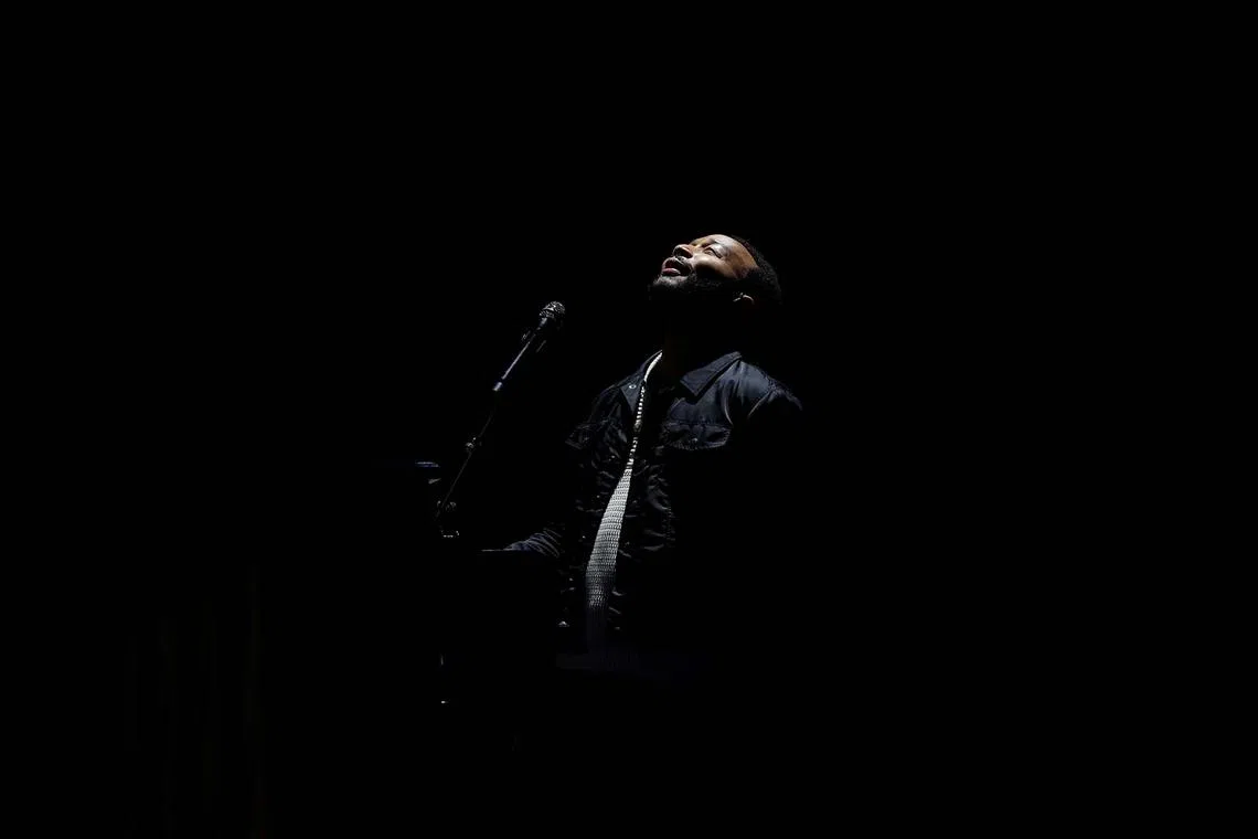 John Legend rehearsing at the United Centre, on Day 3 of the Democratic National Convention in Chicago, Illinois, US, Aug 21, 2024. 