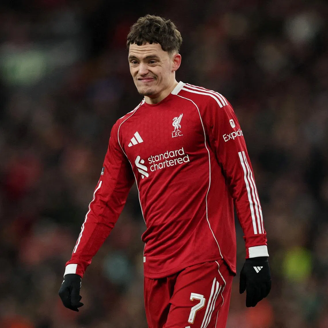 FILE PHOTO: Soccer Football -  FA Cup - Fourth Round - Liverpool v Brighton & Hove Albion - Anfield, Liverpool, Britain - February 14, 2026 Liverpool's Florian Wirtz reacts REUTERS/Phil Noble/File Photo