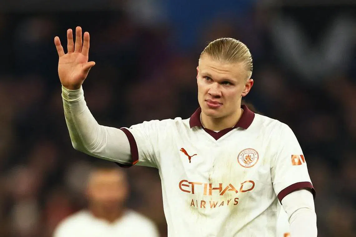 FILE PHOTO: Soccer Football - Premier League - Aston Villa v Manchester City - Villa Park, Birmingham, Britain - December 6, 2023  Manchester City's Erling Braut Haaland looks dejected as he acknowledges fans after the match Action Images via Reuters/Andrew Boyers/File Photo