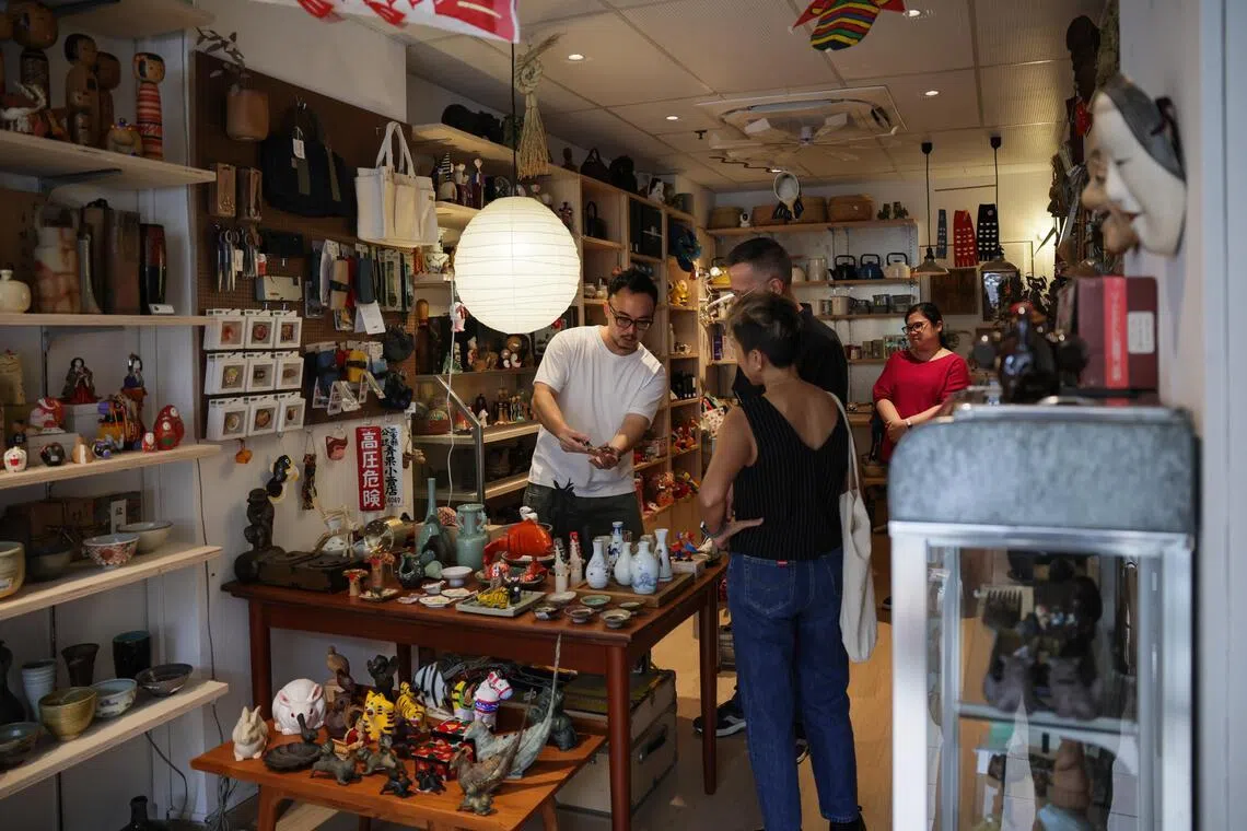 Facade and interior of Monocot, the 35 sq m store selling collectibles and daily living products located at Joo Chiat Rd.