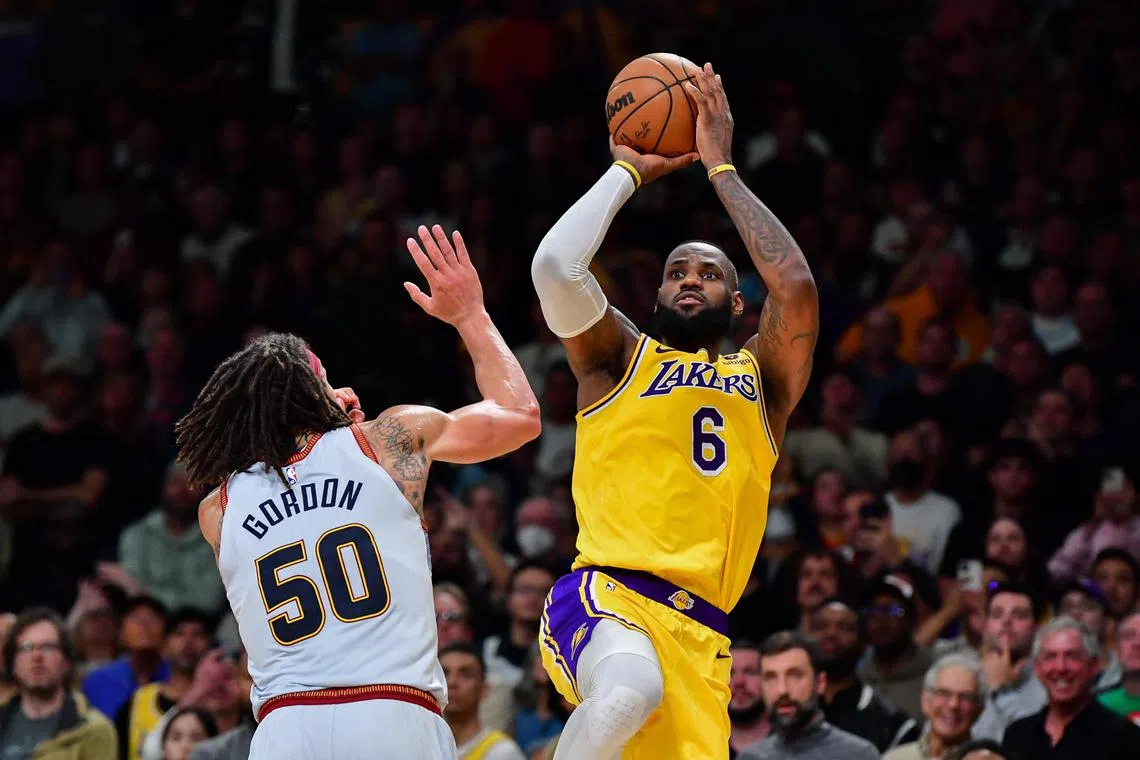 Los Angeles Lakers forward LeBron James shoots the ball during Game 4 of the Western Conference Finals against the Denver Nuggets.