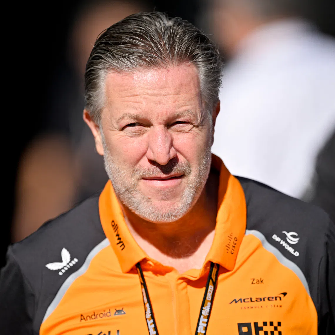Oct 19, 2025; Austin, TX, USA; McLaren Racing CEO Zak Brown arrives at the track before the start of the 2025 US Grand Prix at Circuit of The Americas Austin. Mandatory Credit: Jerome Miron-Imagn Images