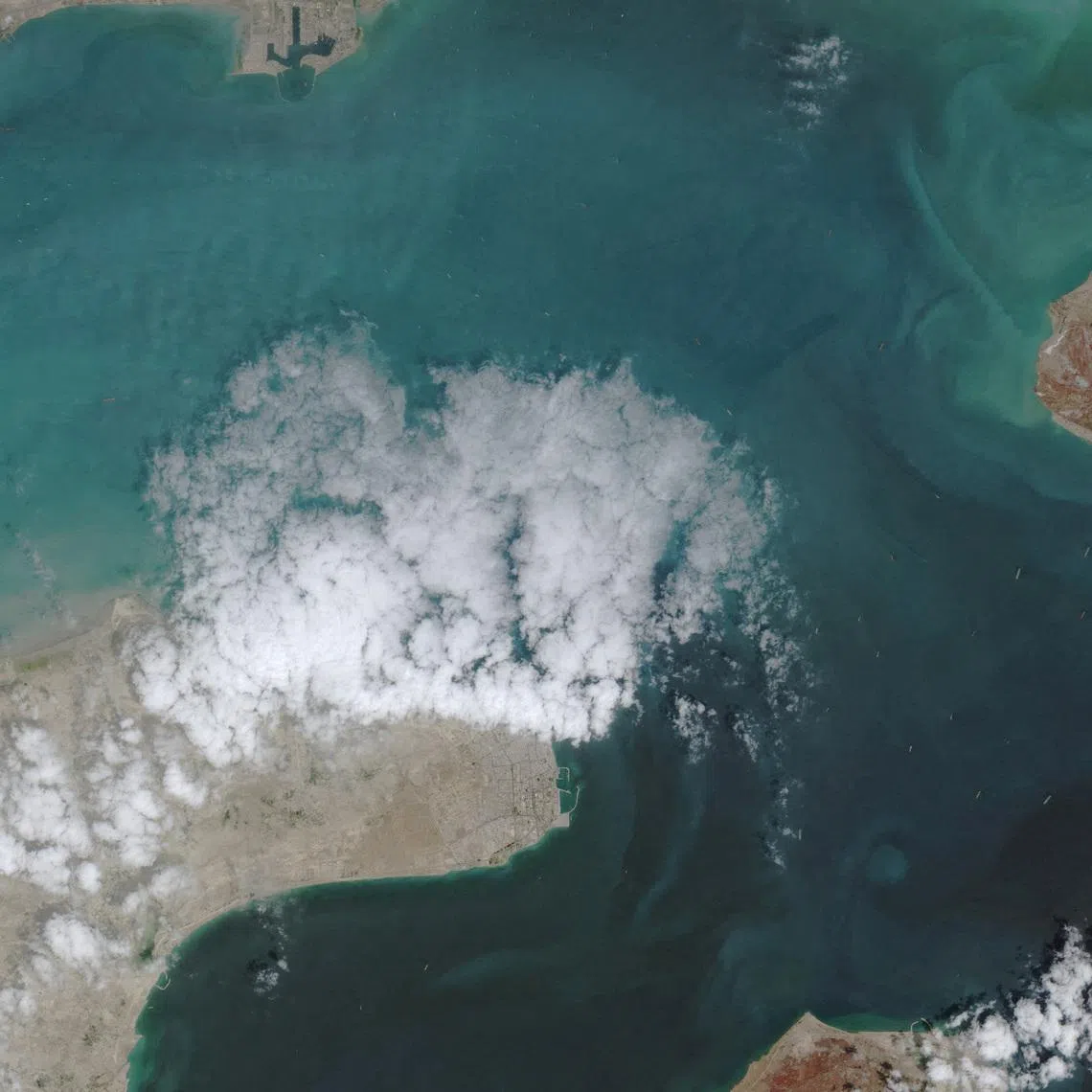 A satellite image shows the ship movement at the Strait of Hormuz on April 17, 2026, in Space. EUROPEAN UNION/COPERNICUS SENTINEL-2/Handout via REUTERS