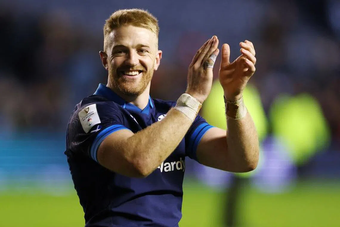 FILE PHOTO-Rugby Union - Six Nations Championship - Scotland v Wales - Murrayfield Stadium, Edinburgh, Scotland, Britain - February  11, 2023 Scotland's Kyle Steyn celebrates after the match REUTERS/Russell Cheyne/File Photo