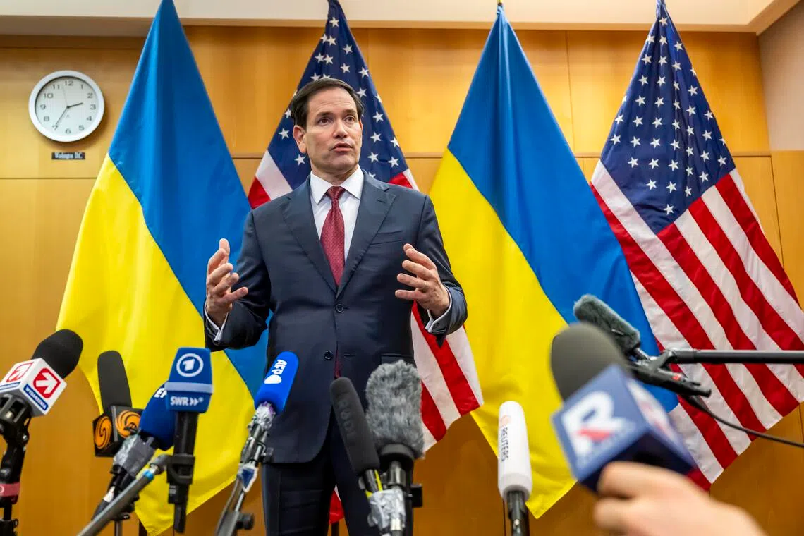 US Secretary of state Marco Rubio talking to the press in Geneva, Switzerland, on Nov 23, following talks on a peace deal to end Russia's war in Ukraine.