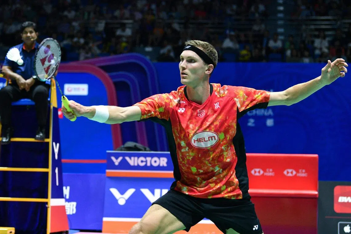 Denmark’s Viktor Axelsen reaching for a return during his men’s singles final win over against China’s Lu Guangzu at the China Open in Changzhou on Sunday.