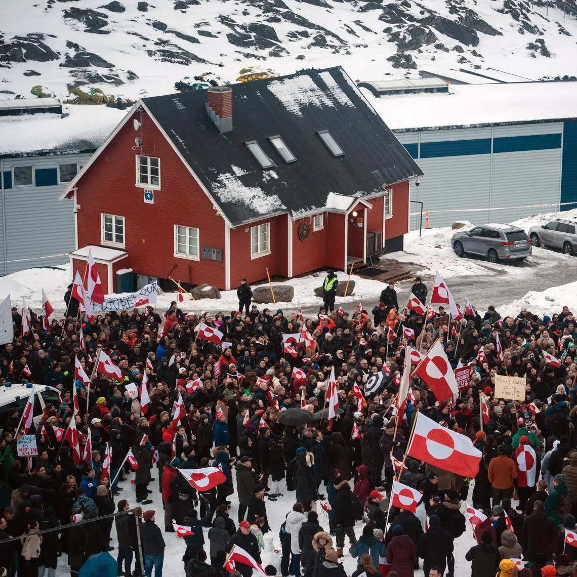 A protest to denounce President Donald Trump's threat to take over Greenland on Jan 17, in Nuuk, the capital of the Danish territory. 