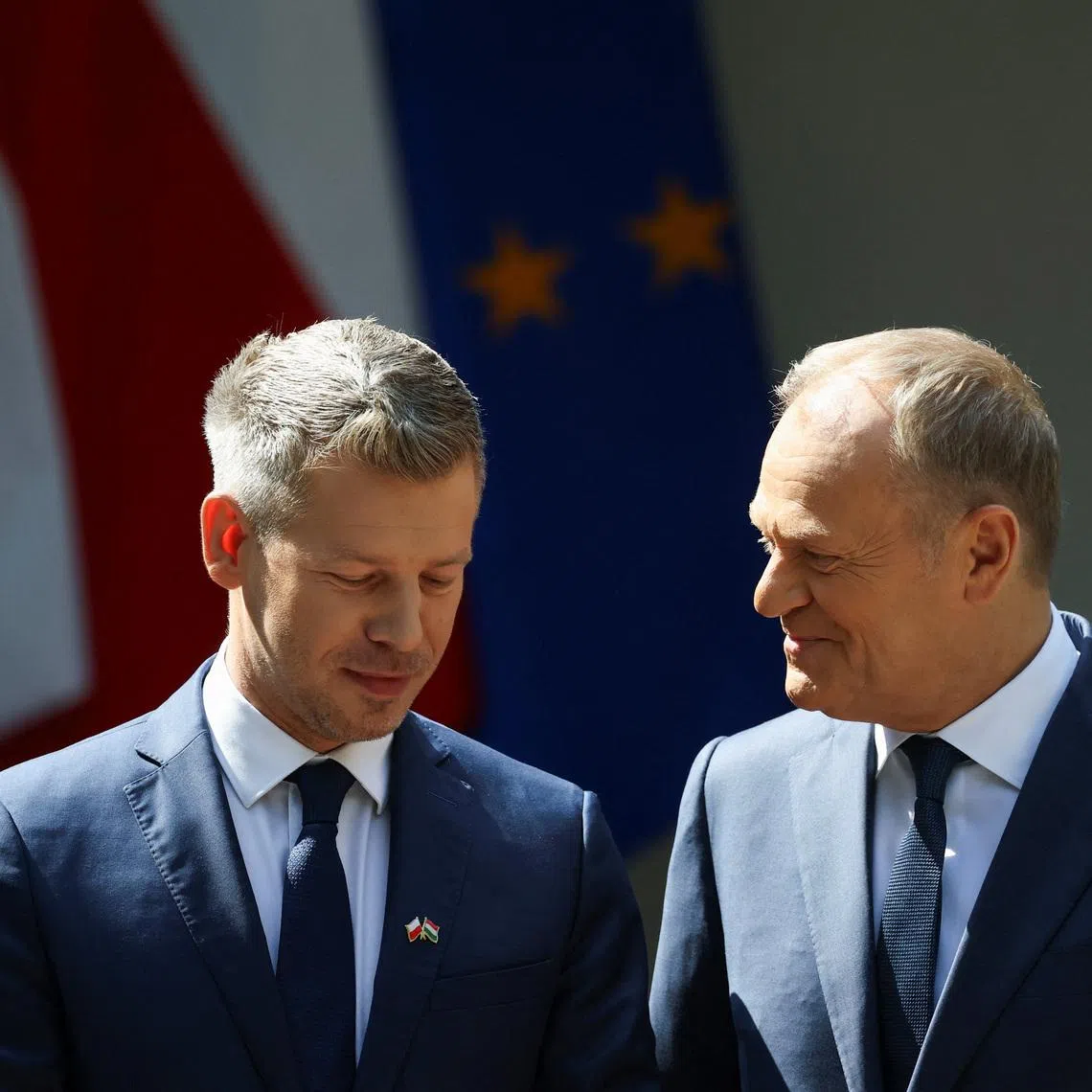 Poland's Prime Minister Donald Tusk meets with Hungarian Prime Minister Peter Magyar during his first official visit to the country, at the prime minister's residence in Warsaw, Poland, May 20, 2026. REUTERS/Kacper Pempel