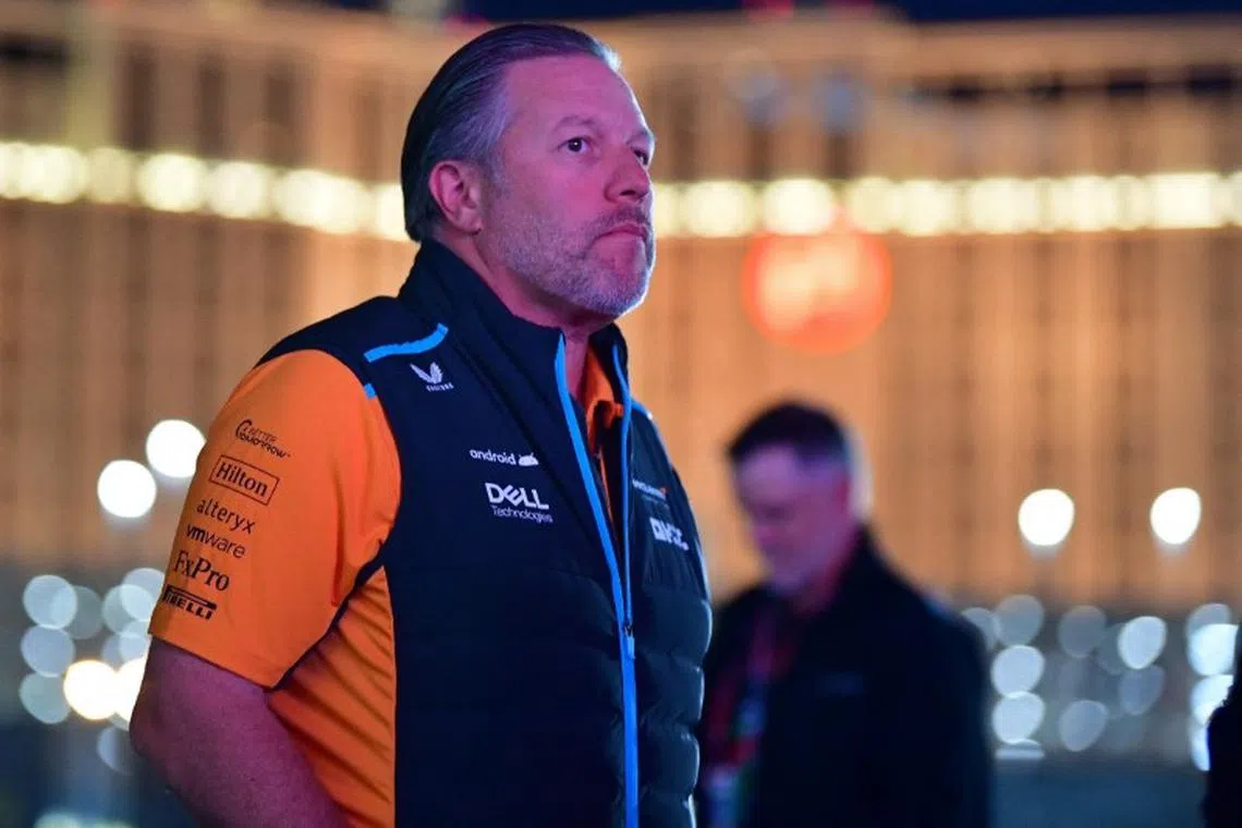 Nov 16, 2023; Las Vegas, Nevada, USA; McLaren F1 Team team boss Zak Brown arrives before free practice at Las Vegas Strip Circuit. Mandatory Credit: Gary A. Vasquez-USA TODAY Sports/File Photo