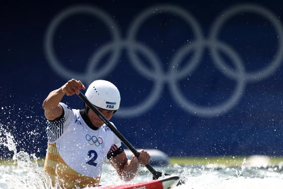 Paris 2024 Olympics - Slalom Canoe - Men's Canoe Single Semifinal - Vaires-sur-Marne Nautical Stadium - Whitewater, Vaires-sur-Marne, France - July 29, 2024. Nicolas Gestin of France in action. REUTERS/Yara Nardi