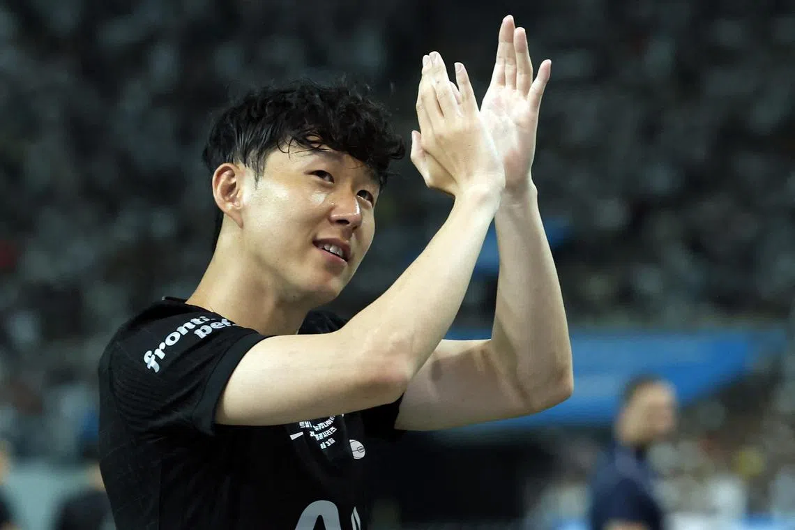 Tottenham Hotspur's Son Heung-Min applauding fans after playing his last game for the club, a 1-1 friendly draw against Newcastle United at the Seoul World Cup Stadium in South Korea on Aug 3, 2025. He is reportedly set to join Los Angeles FC.