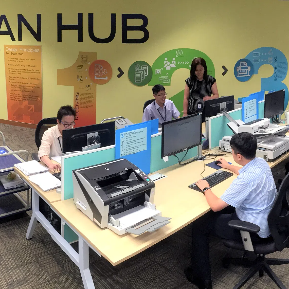 United Overseas Bank (UOB) began hiring persons with disabilities in 2013, including at their Scan Hub, where documents are digitised and archived.