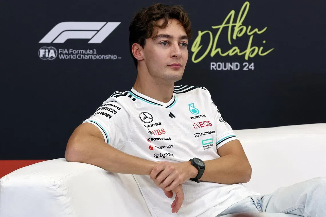 Formula One F1 - Abu Dhabi Grand Prix - Yas Marina Circuit, Abu Dhabi, United Arab Emirates - December 4, 2025 Mercedes' George Russell during a press conference ahead of Abu Dhabi Grand Prix REUTERS/Jakub Porzycki