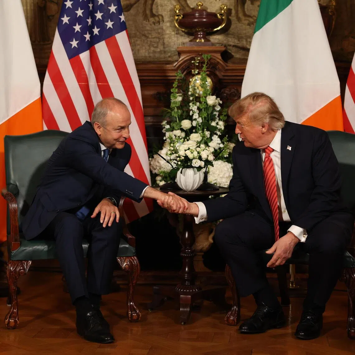 Ireland’s Prime Minister Micheal Martin (left) and US President Donald Trump met during Trump’s two-day visit to Ireland.