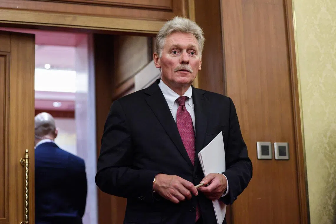 Kremlin spokesman Dmitry Peskov walks at the Diaoyutai State Guesthouse in Beijing on Sept 2, 2025.