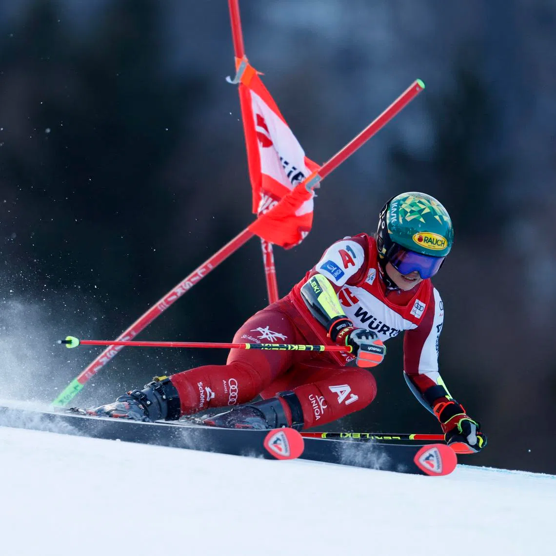 Alpine Skiing - FIS Alpine Ski World Cup - Women's Giant Slalom - Kranjska Gora, Slovenia - January 3, 2026 Austria's Julia Scheib in action during her first run REUTERS/Borut Zivulovic