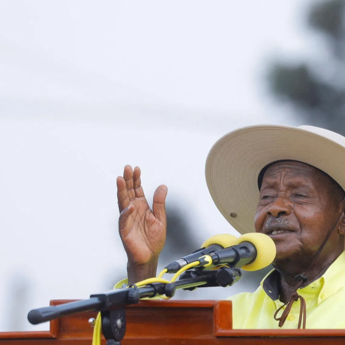 FILE PHOTO: Uganda's President and the leader of ruling National Resistance Movement (NRM) party, Yoweri Museveni, addresses a campaign rally at the Kitebi Primary school, Rubaga division of Kampala, Uganda January 5, 2026, REUTERS/Abubaker Lubowa/File Photo