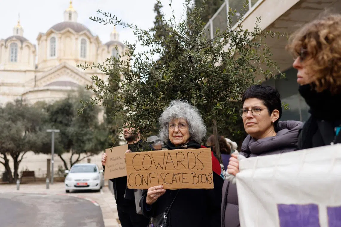 The protesters shouted slogans denouncing Israel as a “fascist state” and held placards accusing the country of “cowardice”.