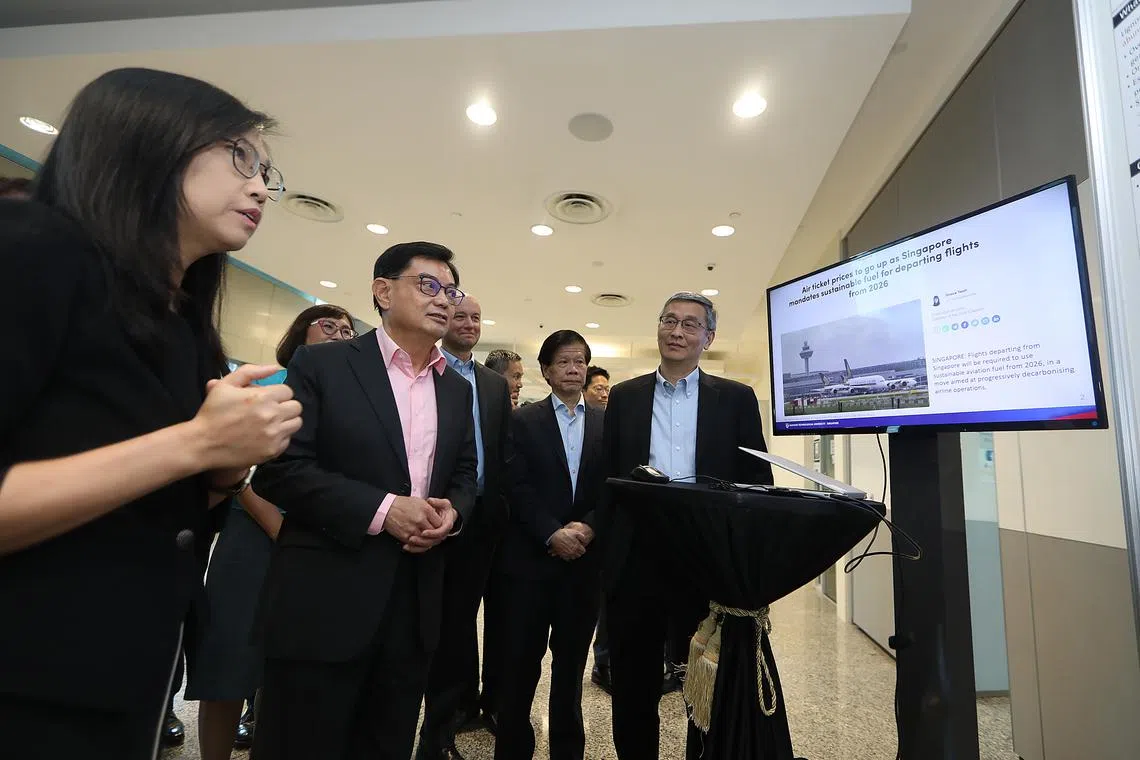Deputy Prime Minister Heng Swee Keat (second from left) at the launch of the corporate lab at NTU, on April 26.