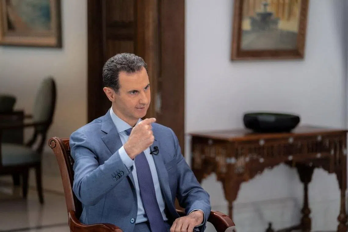 Syria's President Bashar al-Assad speaks during an interview with Sky News Arabia in Damascus, Syria in this handout picture released by the Syrian Presidency on August 8, 2023. Syrian Presidency/Handout via REUTERS/File photo