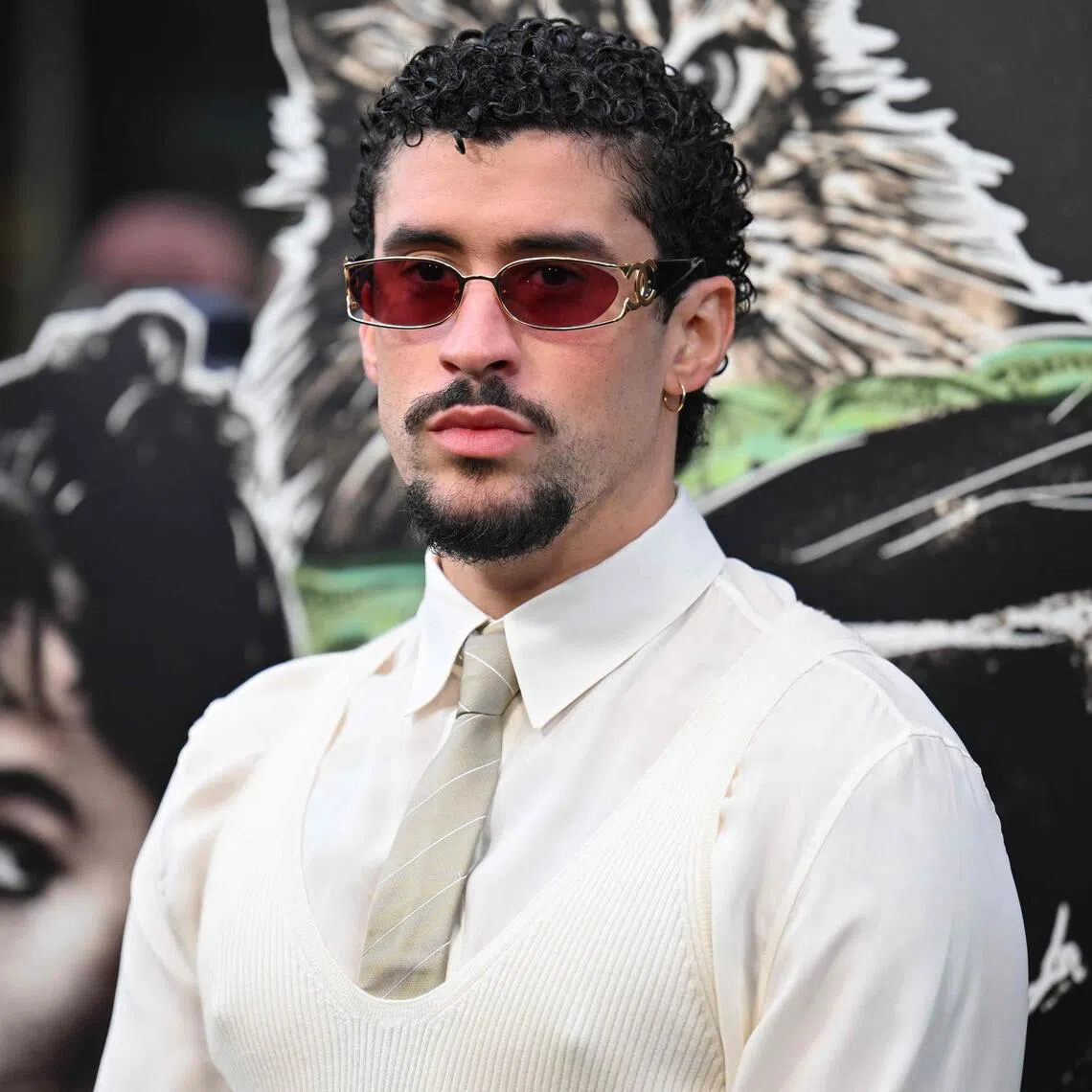 Puerto Rican singer Bad Bunny attending the premiere of the movie Caught Stealing in New York on Aug 26.