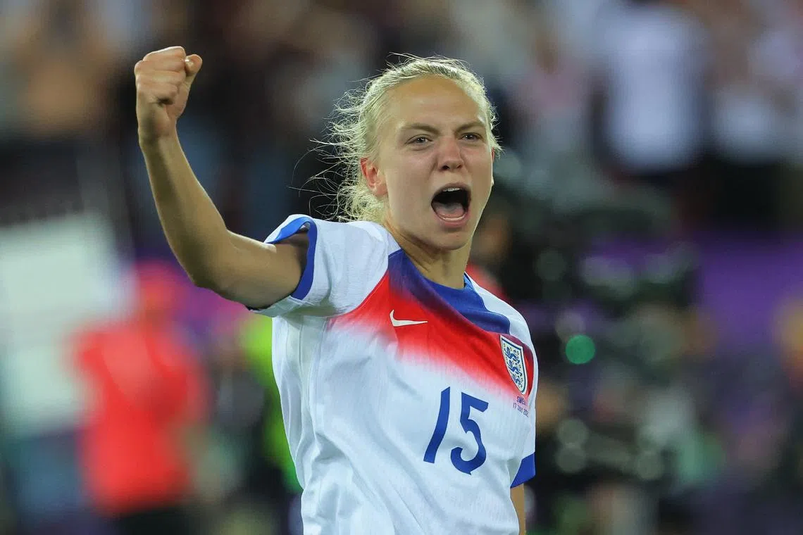 FILE PHOTO: Soccer Football - UEFA Women's Euro 2025 - Quarter Final - Sweden v England - Stadion Letzigrund, Zurich, Switzerland - July 17, 2025 England's Esme Morgan celebrates after winning the penalty shoot-out REUTERS/Denis Balibouse/File Photo