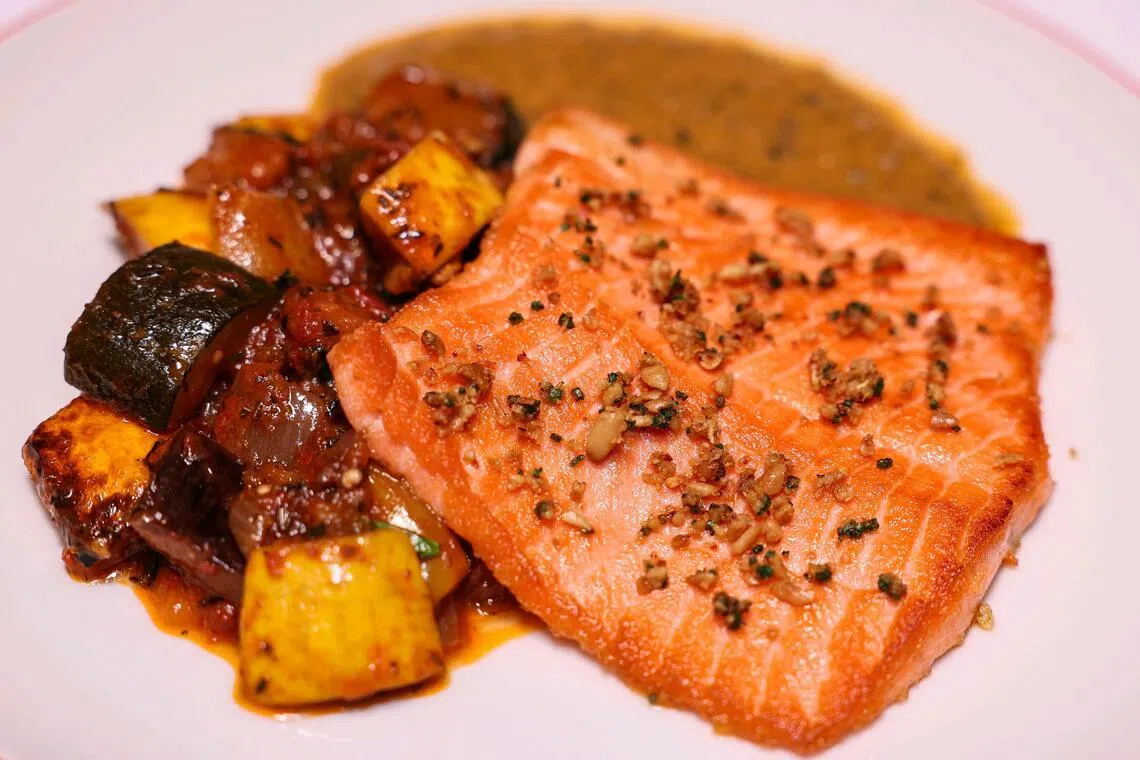 Saumon Ratatouille from Bouillon Gavroche.