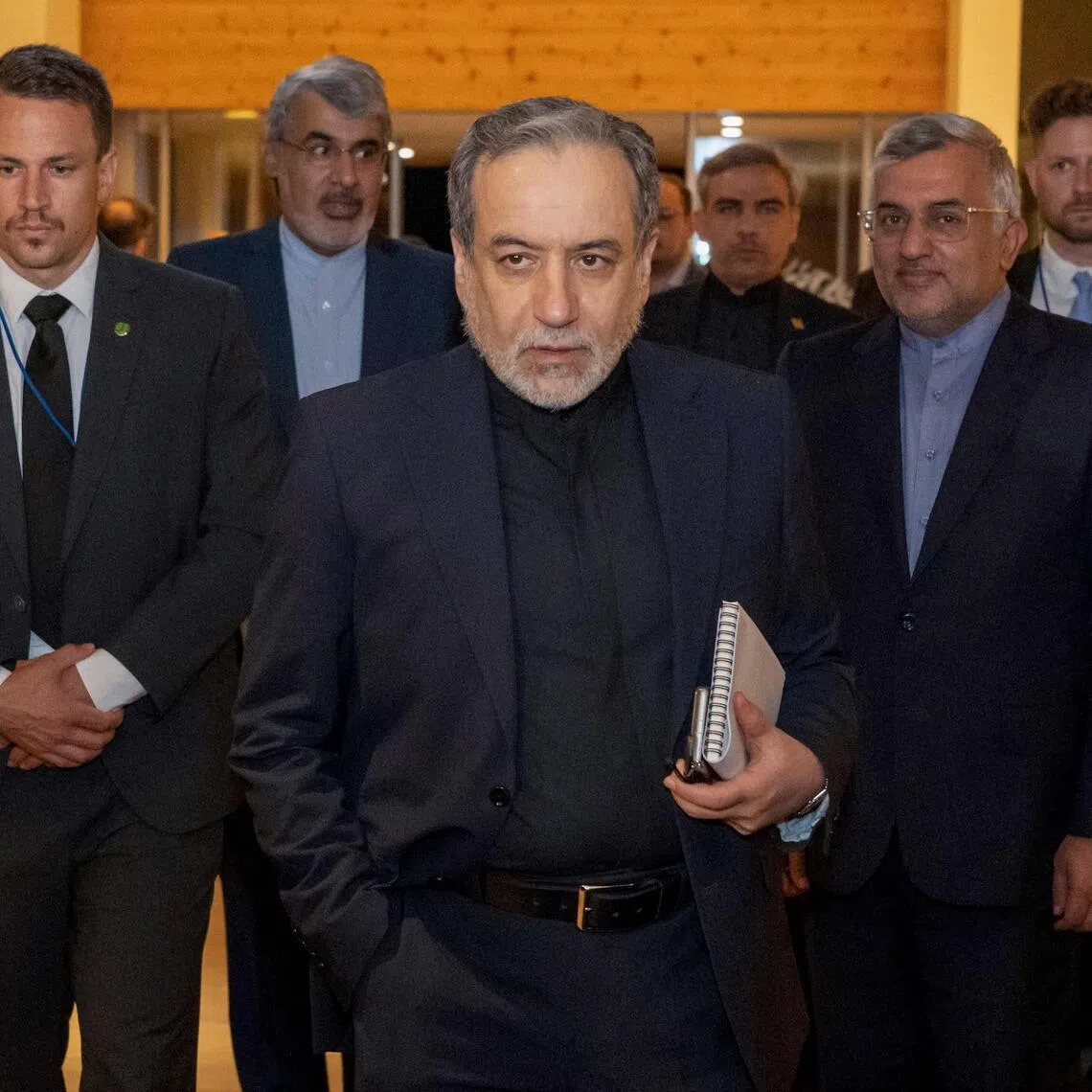 Iran's Minister of Foreign Affairs Seyyed Abbas Araghchi arrives at the Burgenstock resort in Obbuergen, near Lucerne, on June 21.