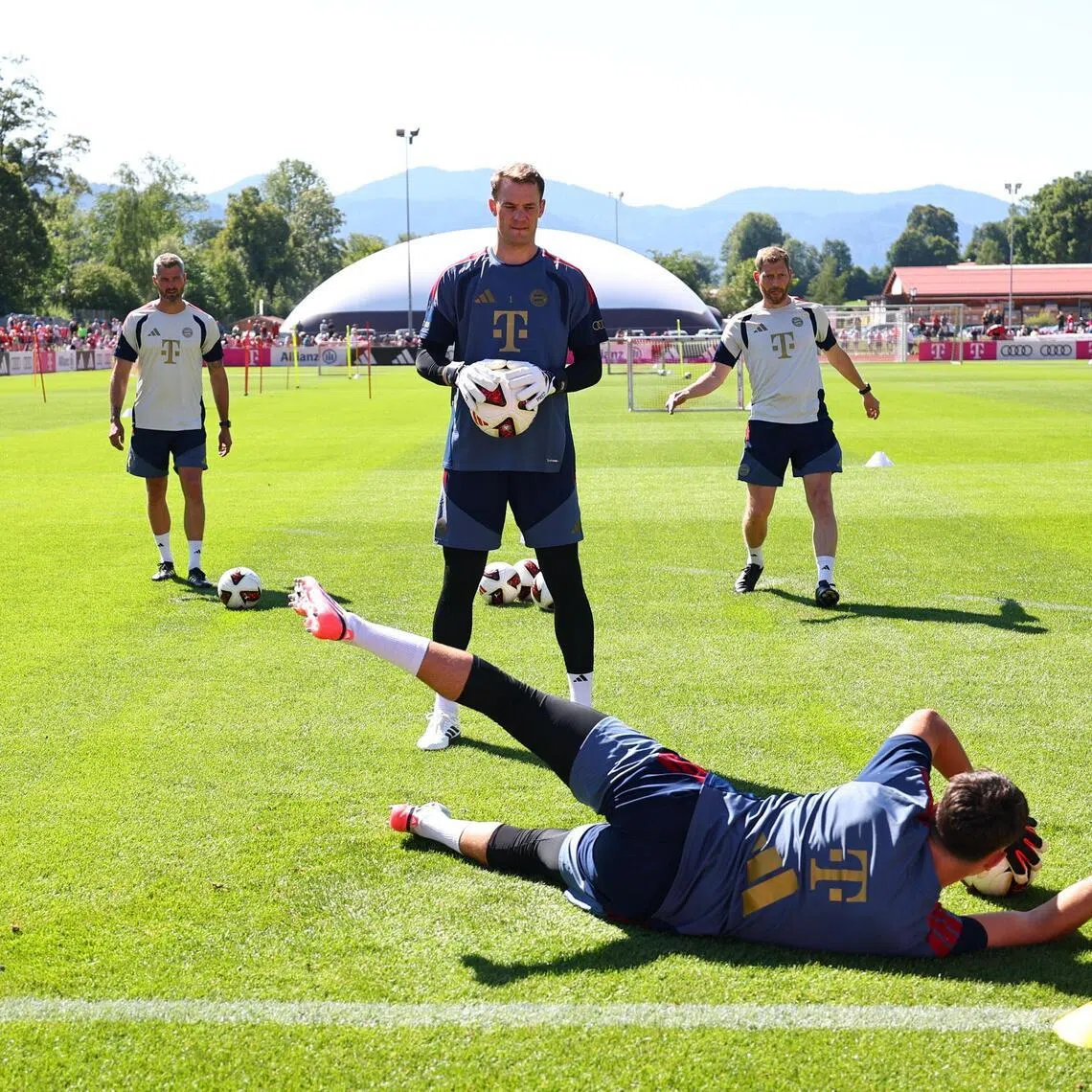 Goalkeeper Manuel Neuer (with ball) had signed a one-year contract extension in May.