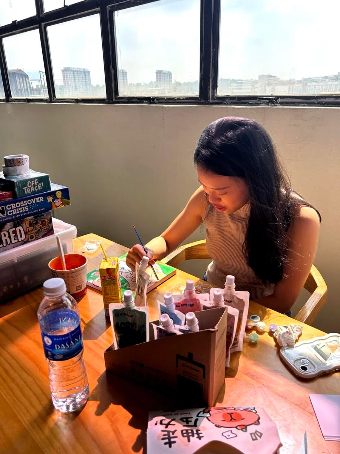 Lee prepares a range of activities for guests, such as painting sets.