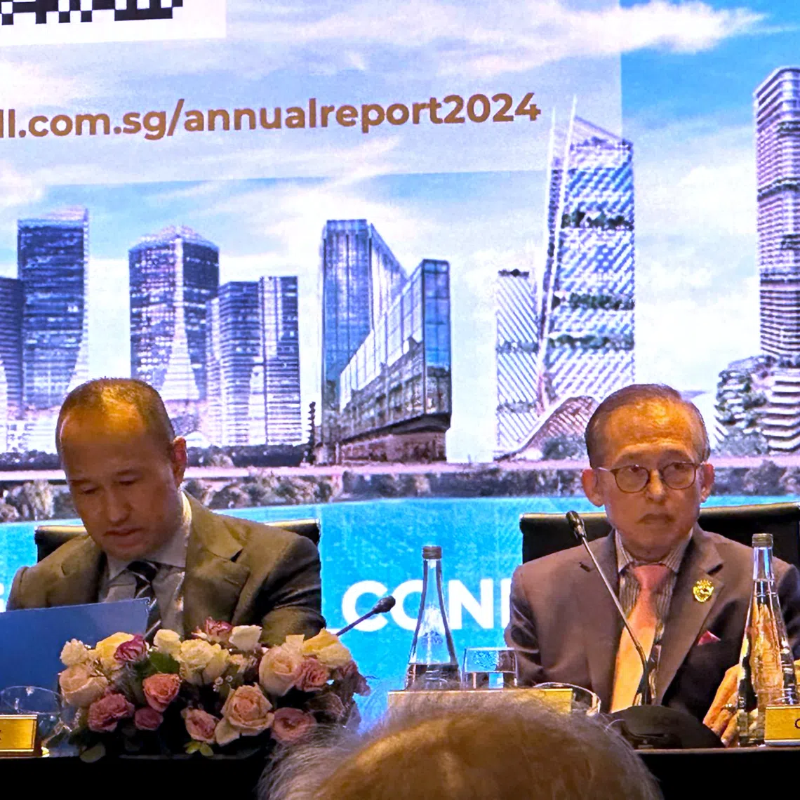 CDL executive chairman Kwek Leng Beng (right) and his son, group CEO Sherman Kwek, at the hotel and property group’s annual general meeting in April.