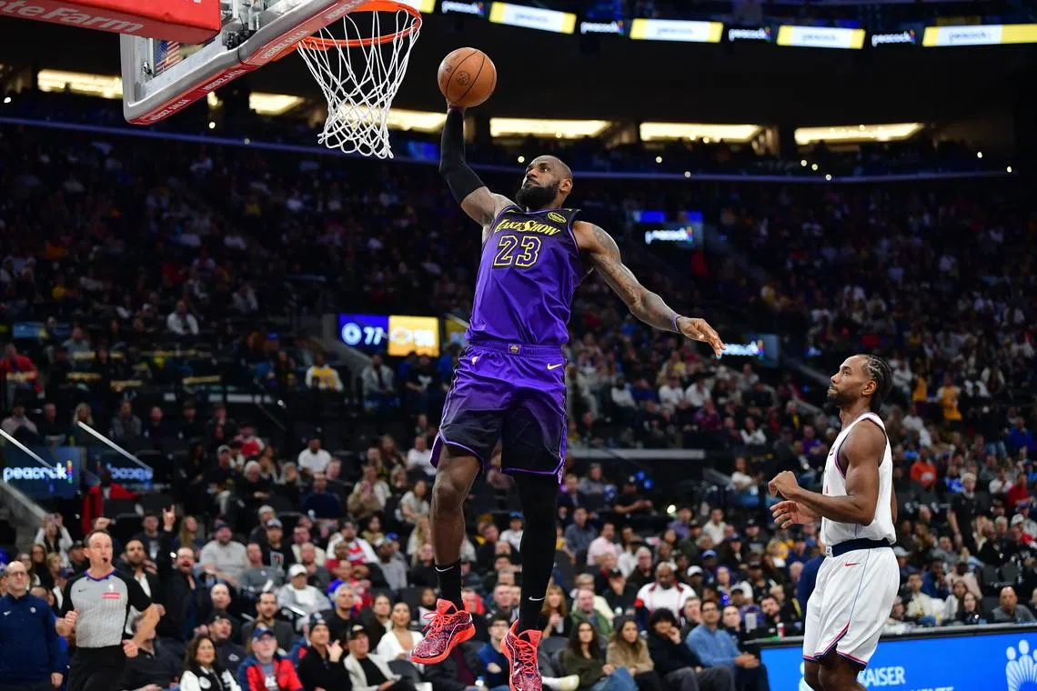 Los Angeles Lakers forward LeBron James (No. 23)  had 25 points and 11 assists against the Los Angeles Clippers on Jan 19. He also committed five turnovers at Intuit Dome. 