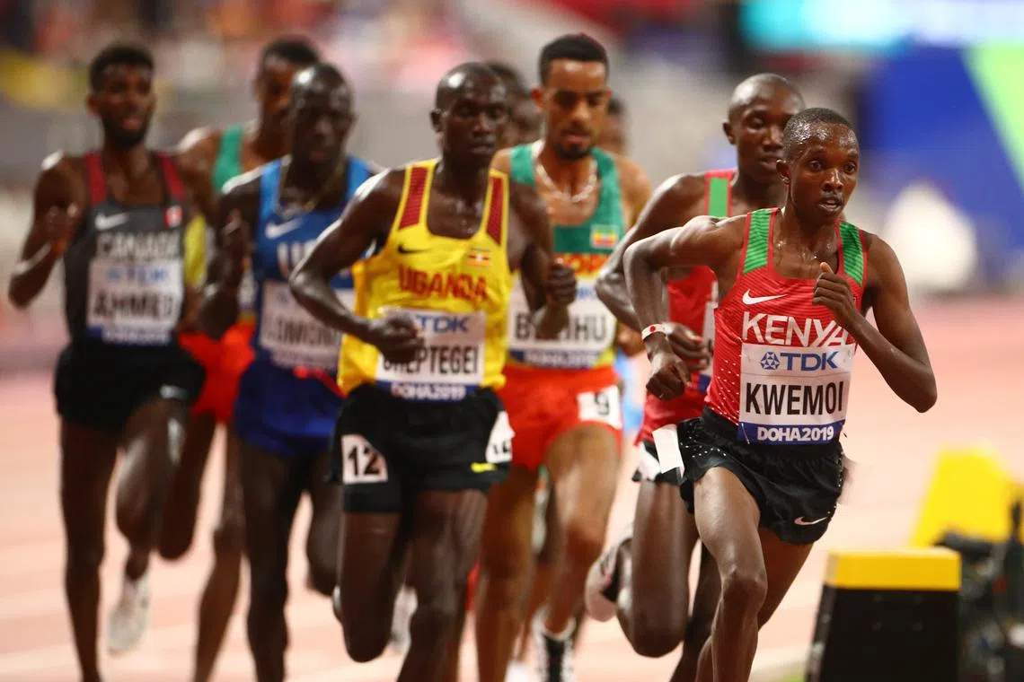 FILE PHOTO: Athletics - World Athletics Championships - Doha 2019 - Men's 10000 Metres Final - Khalifa International Stadium, Doha, Qatar - October 6, 2019  Kenya's Rodgers Kwemoi in action REUTERS/Hannah Mckay/File Photo