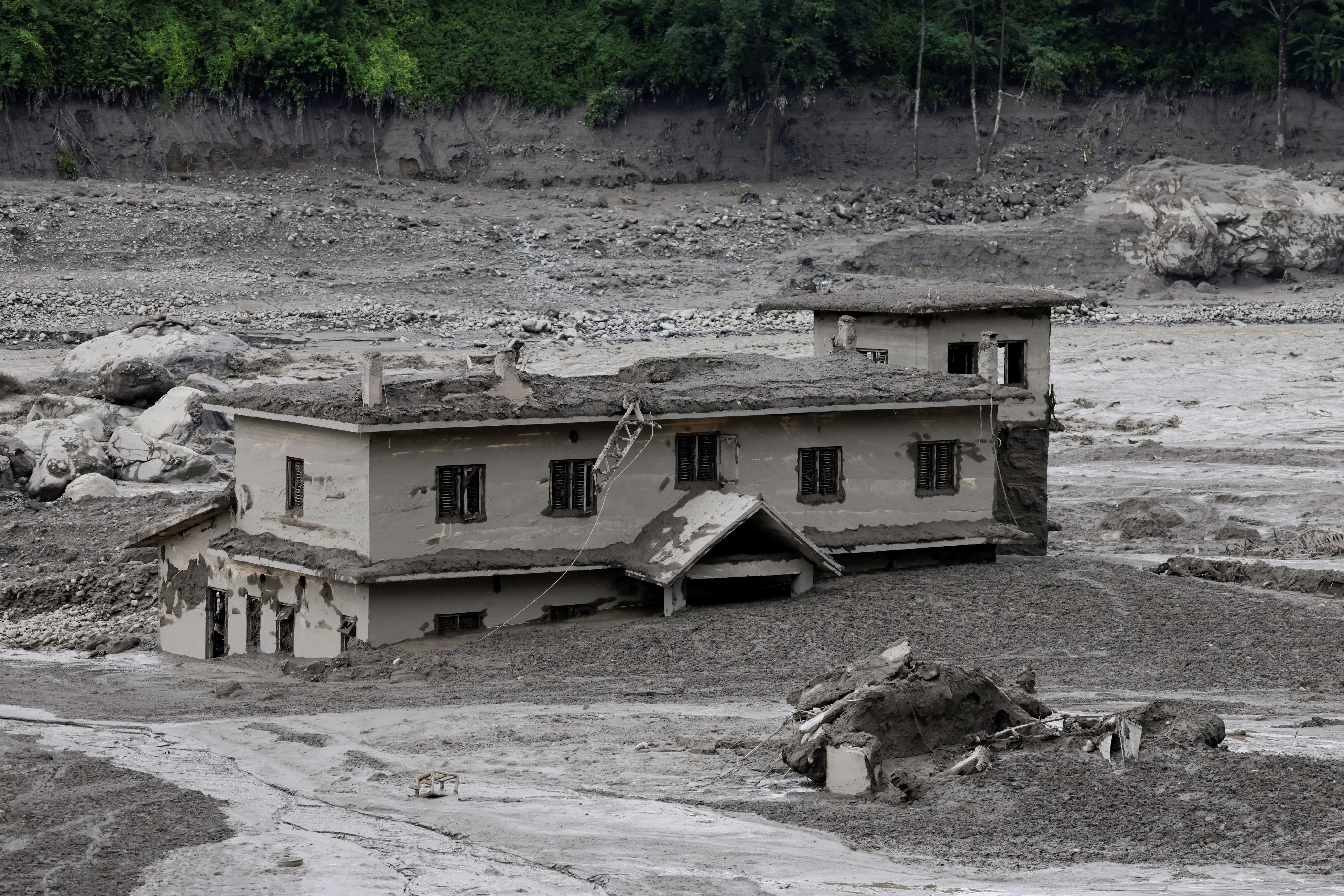 A mud-covered building in Trishuli, in Nepal’s Nuwakot district.