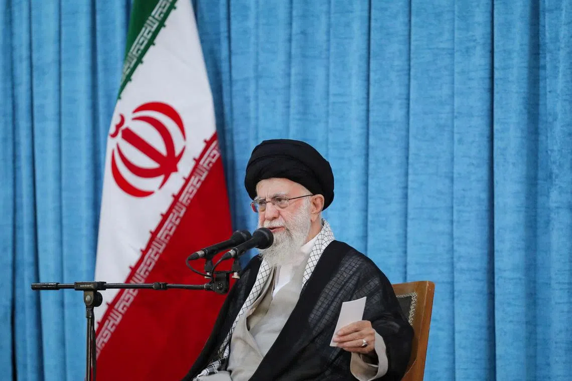 Iran's Supreme Leader Ayatollah Ali Khamenei speaks during the 35th anniversary of the death of the leader of Iran's 1979 Islamic Revolution, Ayatollah Ruhollah Khomeini, at Khomeini's shrine in southern Tehran, Iran June 3, 2024. Office of the Iranian Supreme Leader/WANA (West Asia News Agency) via REUTERS