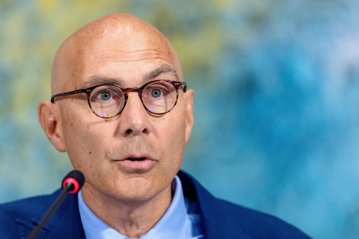 FILE PHOTO: Volker Turk, United Nations High Commissioner for Human Rights, speaks at the Human Rights Council at the UN European headquarters in Geneva, Switzerland, September 8, 2025. REUTERS/Denis Balibouse/File Photo