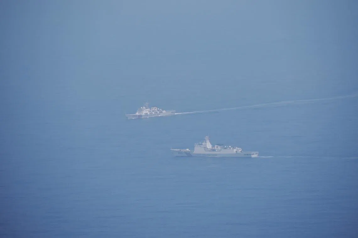 Chinese coastguard vessels are pictured while navigating at an undisclosed location in waters around Taiwan in this handout image taken on May 23, 2024, released on May 24, 2024. Taiwan Defence Ministry/Handout via REUTERS