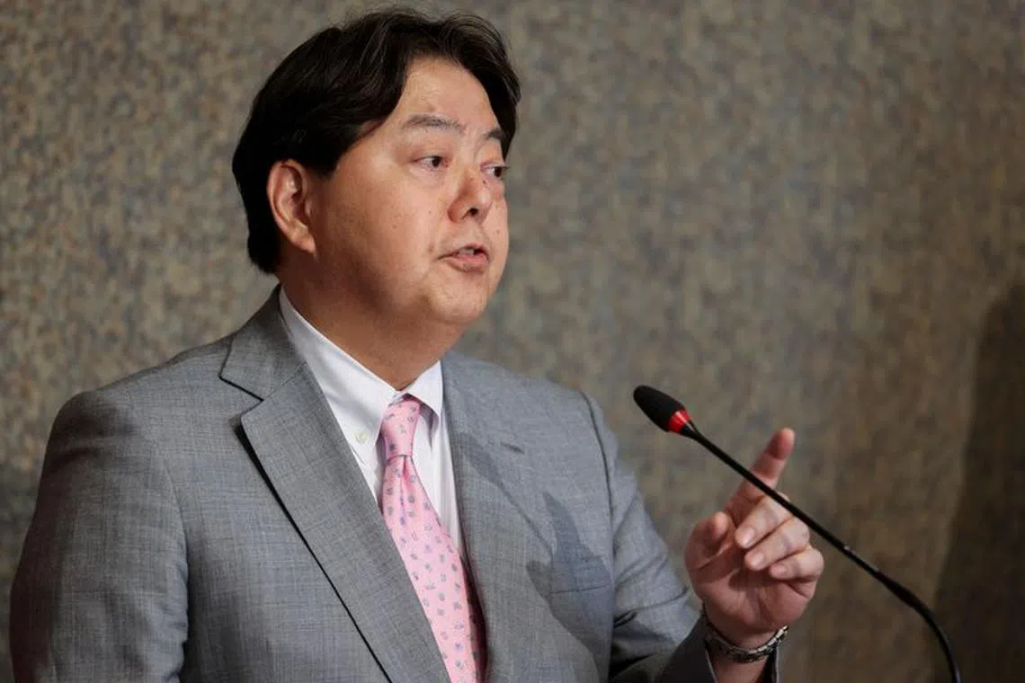 Japan's Foreign Minister Yoshimasa Hayashi speaks during a press conference with Egyptian Foreign Minister Sameh Shoukry (not pictured) in Cairo, Egypt September 5, 2023. REUTERS/Mohamed Abd El Ghany/file photo