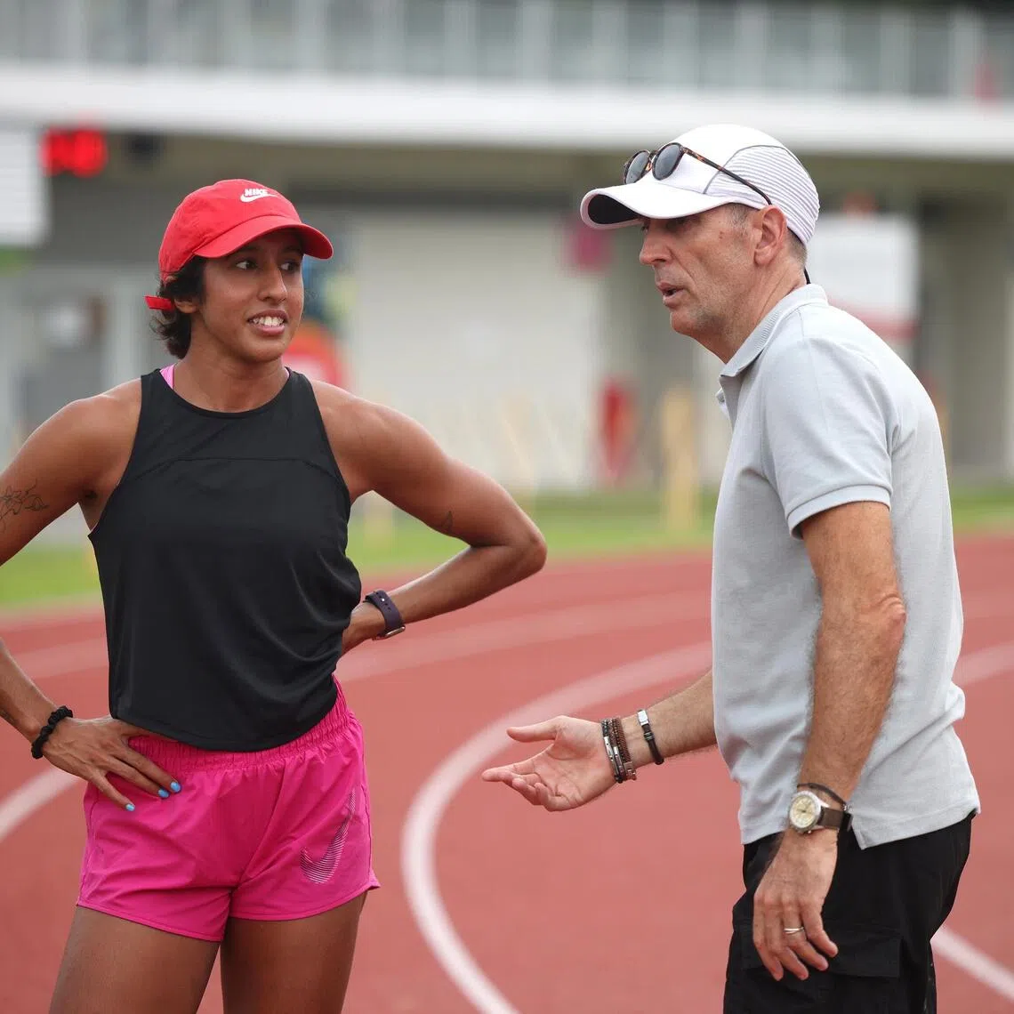 Shanti Pereira training with coach Luis Cunha at the Home of Athletics on Sep 9, 2025. 
