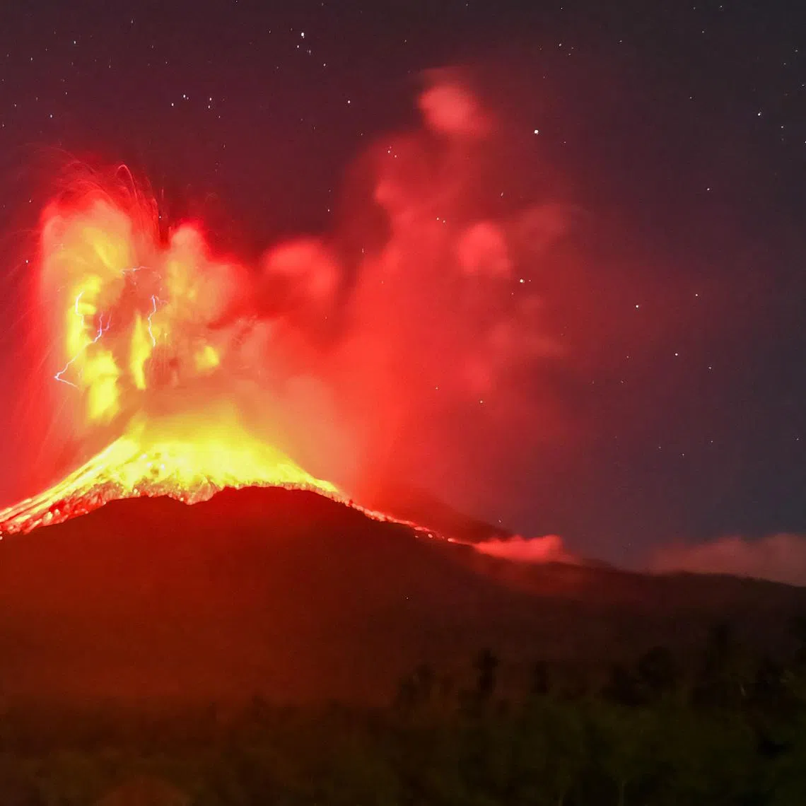 Mount Lewotobi Laki-Laki spewing lava and volcanic ash up to approximately 10km high, on Aug 1.