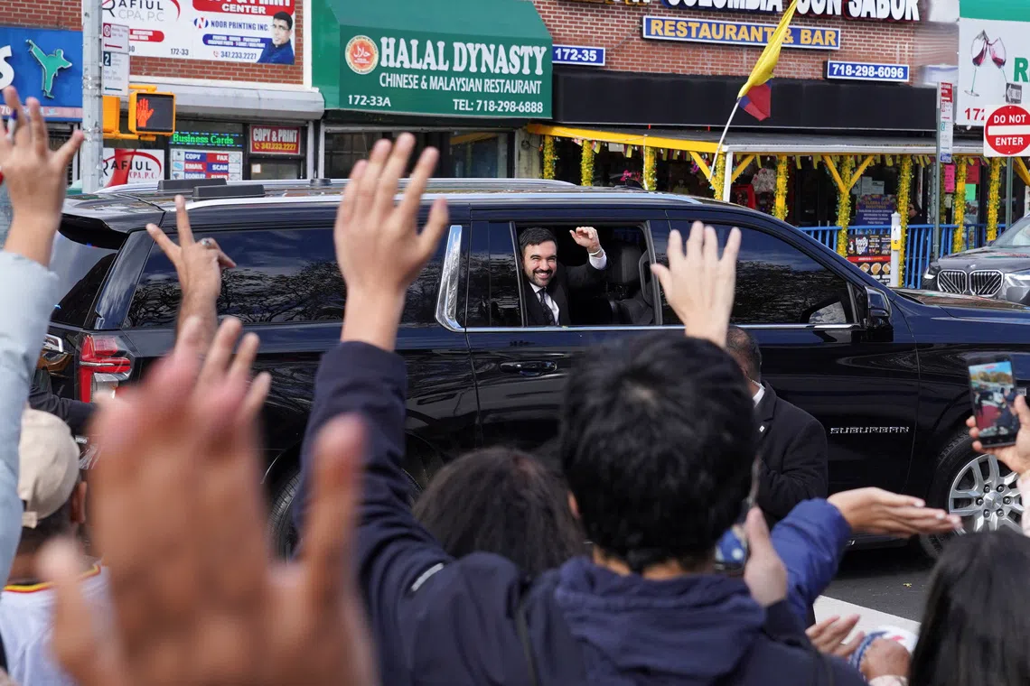 Democratic candidate for New York City mayor, Zohran Mamdani, waves to supporters after a campaign event on the final weekend before the 2025 New York City mayoral Election in the Queens borough of New York City on Nov 1.