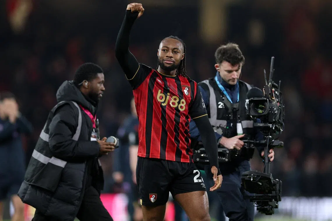 Soccer Football - Premier League - AFC Bournemouth v Tottenham Hotspur - Vitality Stadium, Bournemouth, Britain - January 7, 2026 AFC Bournemouth's Antoine Semenyo celebrates after the match Action Images via Reuters/Paul Childs