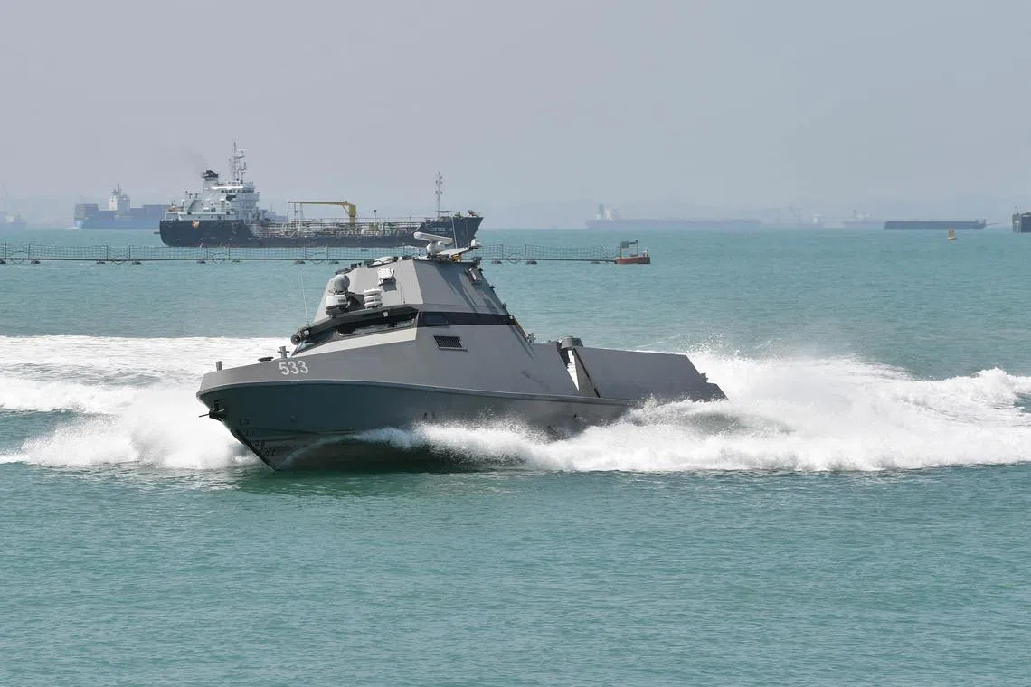 The RSN's Unmanned Surface Vessels will soon operate alongside the manned vessels to patrol Singapore's waters. 