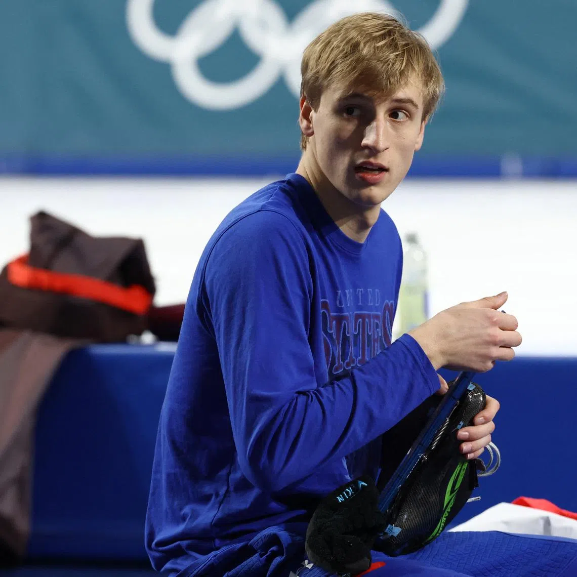 FILE PHOTO: Milano Cortina 2026 Olympics - Speed Skating Training - Milano Ice Skating Arena, Milan, Italy - February 04, 2026. Jordan Stolz of United States during training REUTERS/Yves Herman/File Photo