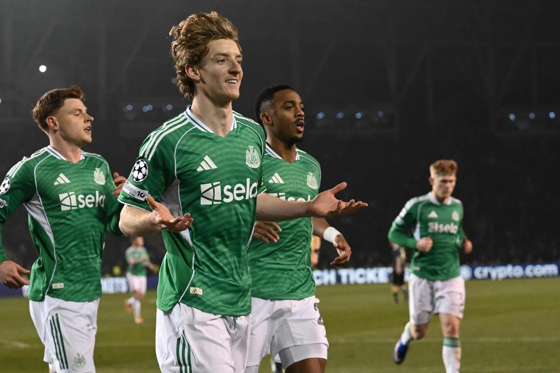 Newcastle United's Anthony Gordon (centre, left) struck four times in the first half.