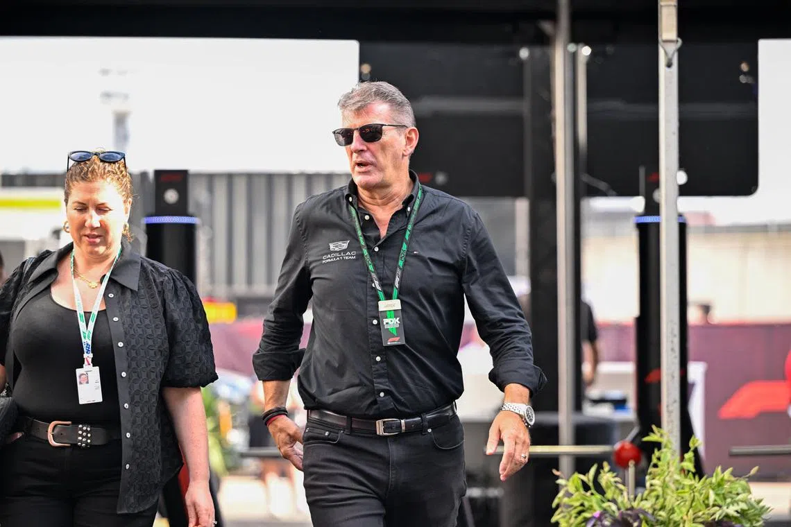 Oct 17, 2025; Austin, TX, USA; Cadillac Formula 1 team principal Graeme Lowdon arrives at the track before practice for the US Grand Prix at Circuit of The Americas Austin. Mandatory Credit: Jerome Miron-Imagn Images